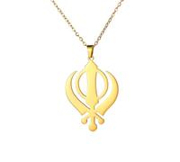 EUEAVAN Khanda Sikh Schwert Symbol Halskette Sikh Kara Disc Sikhismus Anhänger Religiöses Symbol Sikh Khanda Schmuck Punjabi Schwert Schutz Amulett Frauen Männer (Gold)
