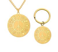 EUEAVAN Koexistieren in Frieden Halskette Weltreligionen Friedenskette Coexist Harmonie Anhänger Frieden Religion Schlüsselanhänger Schmuck Schutz Amulett Geschenk für Herren Damen (Goldbesteck)