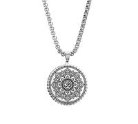 EUEAVAN Mandala Om Aum Ohm Herren Halskette Sanskrit Symbol Om Aum Ohm Spirituelles Amulett Indisches Lotus Mandala Yoga Anhänger Religiöser Schmuck Herren (silber)