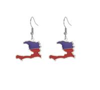 EUEAVAN Ohrringe mit der Karte der Republik Haiti Ohrringe mit Landekarten mit Flaggen- und Landekarte - Port-au-Prince-Karte Souvenirgeschenk für Frauen und Männer (Silber)