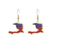 EUEAVAN Ohrringe mit der Karte der Republik Haiti Ohrringe mit Landekarten mit Flaggen- und Landekarte - Port-au-Prince-Karte Souvenirgeschenk für Frauen und Männer (Gold)