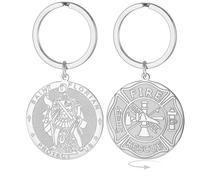 EUEAVAN St. Florian Schlüsselanhänger für Männer Schutzpatron Doppelseitige Heiligenmedaille Feuerwehrmann Religiöses Amulett Katholisches Geschenk Feuerwehrmann-Accessoires (silber)