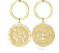 EUEAVAN St. Florian Schlüsselanhänger für Männer Schutzpatron Doppelseitige Heiligenmedaille Feuerwehrmann Religiöses Amulett Katholisches Geschenk Feuerwehrmann-Accessoires (gold)