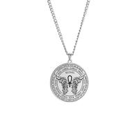 EUEAVAN St. Michael Erzengel Flügel Halskette für Männer Sankt Michael Anhänger Schutzengel Erzengel Medaillon Schlüsselanhänger Heilige Ankh Amulett katholische Geschenke (Halskette silber)