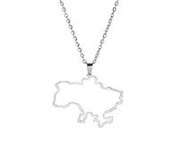 EUEAVAN Ukraine Karte Halskette - Umriss Anhänger Mit Dreizack Wappen - Patriotisches Geschenk Souvenir Schmuck für Frauen - Edelstahl