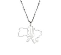 EUEAVAN Umriss Ukraine Karte Halskette Ukraine Symbol Anhänger Karte Ukraine Dreizack Ukraine Wappen Patriotisches Geschenk Ukraine Souvenir Patriotischer Schmuck Frau, Edelstahl, Kein Edelstein
