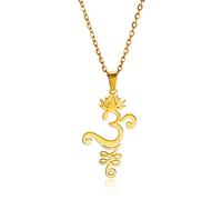 EUEAVAN Yoga Lotus Aum Om Ohm Sanskrit Symbole Halskette Ohrringe für Frauen Yoga Anhänger Atem Symbole Amulett Spiritueller Schmuck Geschenk für Yoga-Liebhaber (om halskette gold)