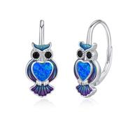 Eulen Ohrstecker Mädchen 925 Sterling Silber Herz Blau Opal Ohrringe für Damen Tier Schmuck Eulen Ohrschmuck Muttertags Weihnachten Geschenke Valentinstag für Kinder