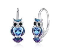 Eulen Ohrstecker Mädchen 925 Sterling Silber Herz Lila Kristall Ohrringe für Damen Tier Schmuck Eulen Ohrschmuck Muttertags Weihnachten Geschenke Valentinstag für Kinder