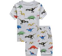 EULLA Kinder Jungen Schlafanzug Kurzarm Sommer Shorty Pyjama Set Dinosaurier Zweiteiliger Nachtwäsche Baumwolle Größe 2 Jahre alt 4# Grau Dinosaurier DE 92