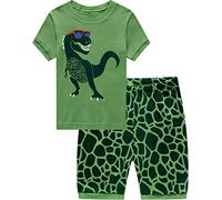 EULLA Kinder Jungen Schlafanzug Kurzarm Sommer Shorty Pyjama Set Dinosaurier Zweiteiliger Nachtwäsche Baumwolle Größe 3 Jahre alt 4# Grün Dinosaurier DE 98