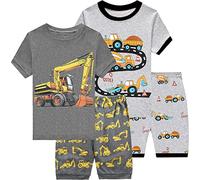 EULLA Kinder Jungen Schlafanzug Kurzarm Sommer Shorty Pyjama Set Grau Bagger Zweiteiliger Nachtwäsche Baumwolle Größe 7 Jahre alt 8# Doppelpack Bagger Set DE 122