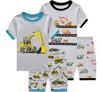 EULLA Kinder Jungen Schlafanzug Kurzarm Sommer Shorty Pyjama Set Grau Bagger Zweiteiliger Nachtwäsche Baumwolle Größe 2 Jahre alt 9# Doppelpack Grau Bagger Set DE 92