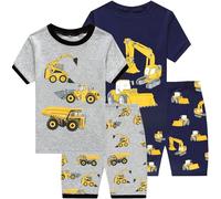 EULLA Kinder Jungen Schlafanzug Kurzarm Sommer Shorty Pyjama Set Grau Bagger Zweiteiliger Nachtwäsche Baumwolle Größe 6 Jahre alt 8# Doppelpack Bagger Set DE 116