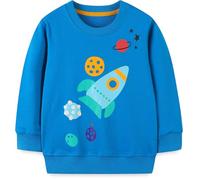 EULLA Kinder Jungen Sweatshirt Pullover Activewear Langarm Baumwolle Weltraum Planeten Herbst Winter Oberteile 6 Jahre alt 12# Blau Weltraum Planeten Rakete DE 116