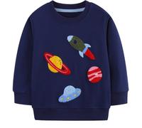 EULLA Kinder Jungen Sweatshirt Pullover Activewear Langarm Baumwolle Weltraum Planeten Herbst Winter Oberteile 7 Jahre alt 13# Dunkelblau Weltraum Planeten DE 122
