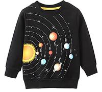 EULLA Kinder Jungen Sweatshirt Pullover Activewear Langarm Baumwolle Weltraum Planeten Herbst Winter Oberteile 2 Jahre alt 3# Schwarz Weltraum Planeten DE 92