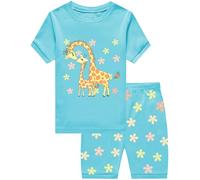 EULLA Kinder Schlafanzug Mädchen Kurz Sommer Pyjamas Set Giraffe Shorty Zweiteilig Nachtwäsche Baumwolle Größe 4 Jahre alt 8# Grün Giraffe DE 104