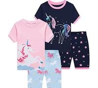 EULLA Kinder Schlafanzug Mädchen Kurz Sommer Pyjamas Set Glow in The Dark Einhorn Shorty Zweiteilig Nachtwäsche Baumwolle Größe 3 Jahre alt 9-2# Doppelpack Glow in The Dark Einhorn Set DE 98