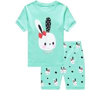 EULLA Kinder Schlafanzug Mädchen Kurz Sommer Pyjamas Set Hase Shorty Zweiteilig Nachtwäsche Baumwolle Größe 3 Jahre alt 4# Grün Hase DE 98