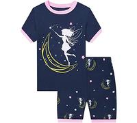 EULLA Mädchen Schlafanzug Kurz Glow in The Dark Prinzessin Shorty Pyjama Set Kinder Sommer Zweiteiliger Nachtwäsche Baumwolle Größe 6 Jahre alt 2# Dunkelblau Glow in The Dark Prinzessin DE 116