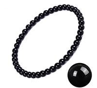 EUMENIDES Damen-Armband mit Naturstein - Turmalin, Tigerauge, Obsidian, Achat-Kristall, QUALITÄT A, 7,2 Zoll, 4/6MM (Schwarzer Turmalin-Armband, 6MM)