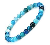 EUMENIDES Damen-Armband mit Naturstein - Turmalin, Tigerauge, Obsidian, Achat-Kristallstein, QUALITÄT A, 7,2 Zoll, 4/6MM (Blau - Achat-Stein-Armband, 6MM)