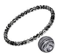 EUMENIDES Damen-Naturstein-Armband, Turmalin, Tigerauge, Obsidian,Achat-Kristallstein-Armband,QUALITÄT A, 7,2 Zoll, 4/6MM, (Schwarz-weißer Malachit Armband,4MM)