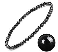 EUMENIDES Damen Stein Fußkettchen，Tigerauge Fußkettchen, Turmalin, Obsidian Fußkettchen,Achat Fußkettchen, 9,45 Zoll，6 MM/4 MM, (schwarzer Turmalinstein Fußkettchen，6MM)