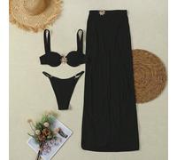 Europäisch-amerikanischer Damen Winter- und Sommer-Metalldekor-Bandeau-Maxikleid Bikini-Set, ausgestellte Taille enthüllender Strand-Luxus-Sexy-Badean