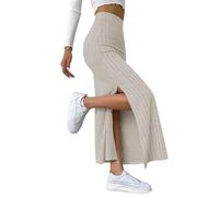 Europäische Amerikanische Grenze Frühling Sommer Taillierter Seitenschlitz Schmaler Strickrock Damen Hakama Röcke Damen Winter Bleistiftrock Hüftrock Sexy Lang Elegant (Beige, M)
