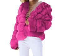 Europäische und amerikanische Wollimitatjacke für Damen, kurzer, langärmeliger Kunstledermantel Regenmantel Damen Wasserdicht Damen-Mäntel Winter (Hot Pink, M)