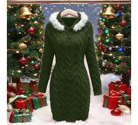 Europäischer & amerikanischer Stil Kapuzen-Strickkleid mit dickem Strick für Frauen, flauschiges, figurschmeichelndes Design, ideal für Petite, Herbst