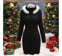 Europäischer & amerikanischer Stil Kapuzen-Strickkleid mit dickem Strick für Frauen, flauschiges Material, figurbetontes & schlankes Design, wundersch