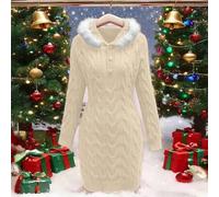 Europäischer & amerikanischer Stil Kapuzen-Strickkleid mit dickem Strick für Frauen, flauschiges Material, figurbetontes & schlankes Design, wundersch