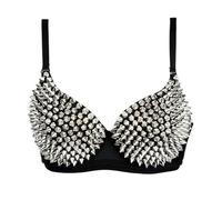 Europäischer und amerikanischer Punk-Bauchtanz-Nieten-Gold-BH, Nachtclub, Bühnenkönigin, handbestickter sexy Spaß-BH-Silber-S