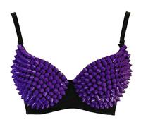 Europäischer und amerikanischer Punk-Bauchtanz-Nieten-Gold-BH, Nachtclub, Bühnenkönigin, handbestickter, sexy, lustiger BH-Lila-M