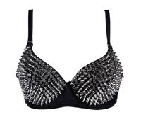 Europäischer und amerikanischer Punk-Bauchtanz-Nieten-Gold-BH, Nachtclub, Bühnenkönigin, handgefertigt, Perlenstickerei, sexy, lustiger BH-Grau-L