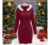 Europäischer und amerikanischer Stil Kapuzen-Strickkleid mit dickem Strick für Frauen, flauschiges Material, figurbetontes und schlankes Design, wunde