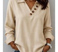 Europäisches und amerikanisches neues modisches Damen-Top mit Umlegekragen, elegantem dekorativem Knopfdesign, Pullover, Langarm, Frühling und Herbst,