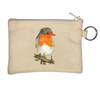 European Robin Bird Aquarell Grafik Schlüsselanhänger Münzbörse Beige