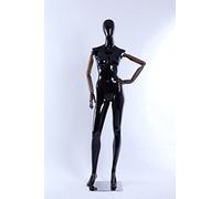 Eurotondisplay HX-DF11-HM schöne abstrakte schwarz lackierte Schaufensterpuppe in Glanz bewegliche Arme und Hände aus Holz, Standplatte aus Edelstahl