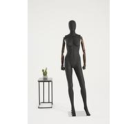 Eurotondisplay schwarz weibliche Schaufensterpuppe F11-8M Glanz bewegliche Arme und Hände aus Holz, Standplatte aus Edelstahl (HX-DF11-8M)