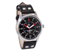 EUROtops Pilotenuhr Atlas - Analoge Fliegeruhr mit roten Zeigern, Chinesisches Quarz-Uhrwerk, Mineral Glas/Zinklegierung/Leder-Armband, Herren-Armbanduhr zum Flug um die Welt in 1924