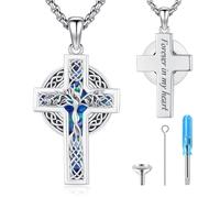 Eusense 925er Sterlingsilber Halskette mit keltischem Kreuz und Baum des Lebens für Frauen Asche Kette Schmuck Gedenk Urnen Kette für Männer Mensch Haustier Hund Katze Andenken