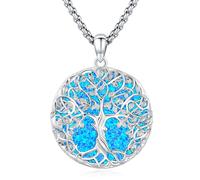Eusense Baum des Lebens Anhänger Halskette 925 Sterling Silber mit Blauem Opal Baum des Lebens Halskette Kette Schmuck Geschenk für Frauen Mädchen