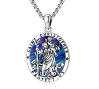 Eusense Halskette Erzengel Michael/St Benedikt/Heiliger Christopher/Jungfrau Maria/Kruzifix, Anhänger katholisch, religiös, 925 Silber, Schmuck, Schutz-Amulett, Medaille für Herren und Damen, Sterling