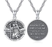 Eusense Heiliger Christophorus Anhänger Silber 925 St Christopher Medaille Kette Saint Christoph Halskette Schmuck Religiöser Amulett für Herren Damen