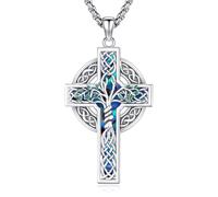 Eusense Lebensbaum Kette 925 Sterling Silber Anhänger Keltischer Knoten Kreuz Anhänger Amulett Irischer Schmuck Geschenk für Männer, Frauen