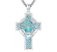 Eusense Lebensbaum Kette Keltisches Kreuz Kette Claddagh Anhänger 925 Sterling Silber Keltische Halskette Amulett Irischer Schmuck für Herren Damen Männer Unisex